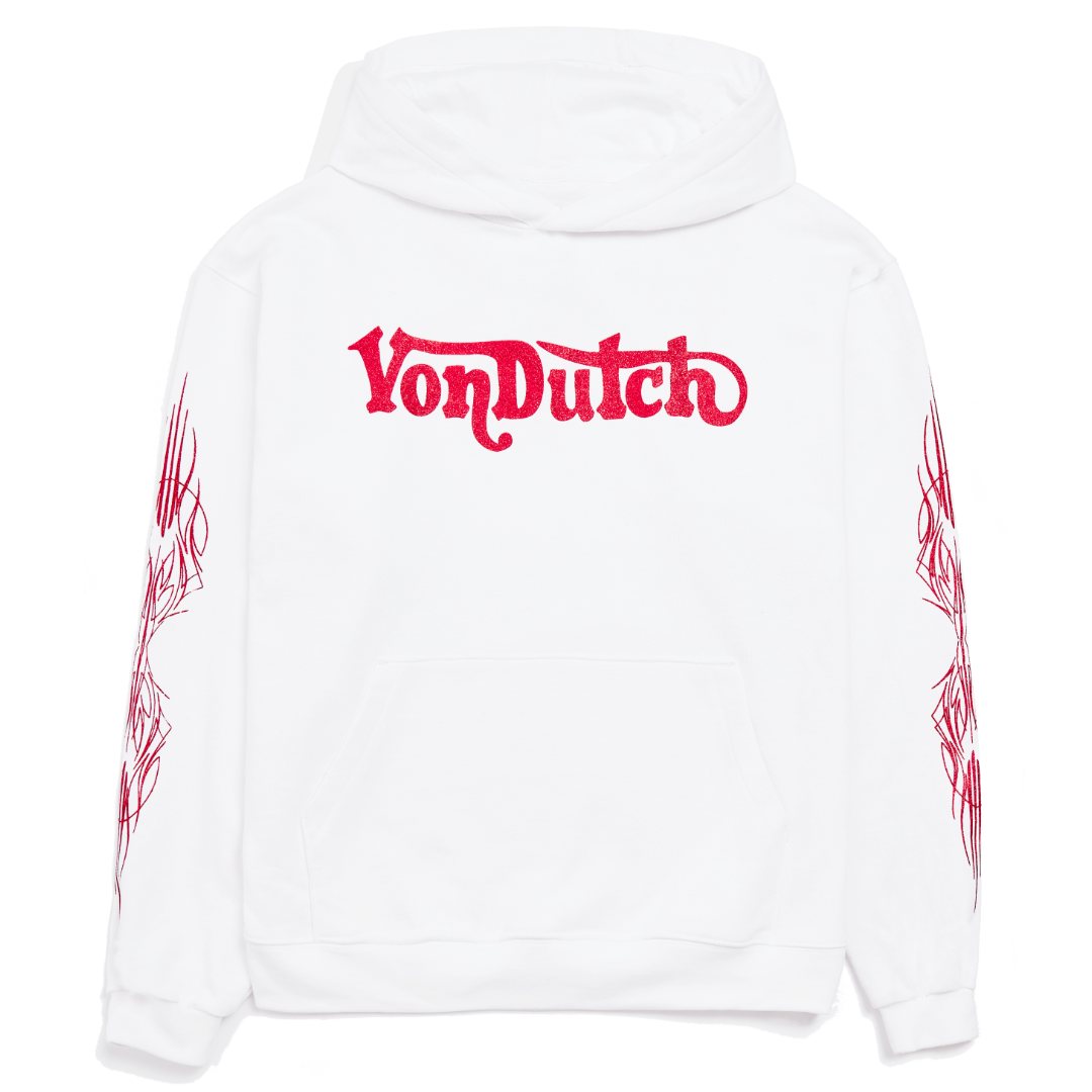 Red Glitter on White Hoodie