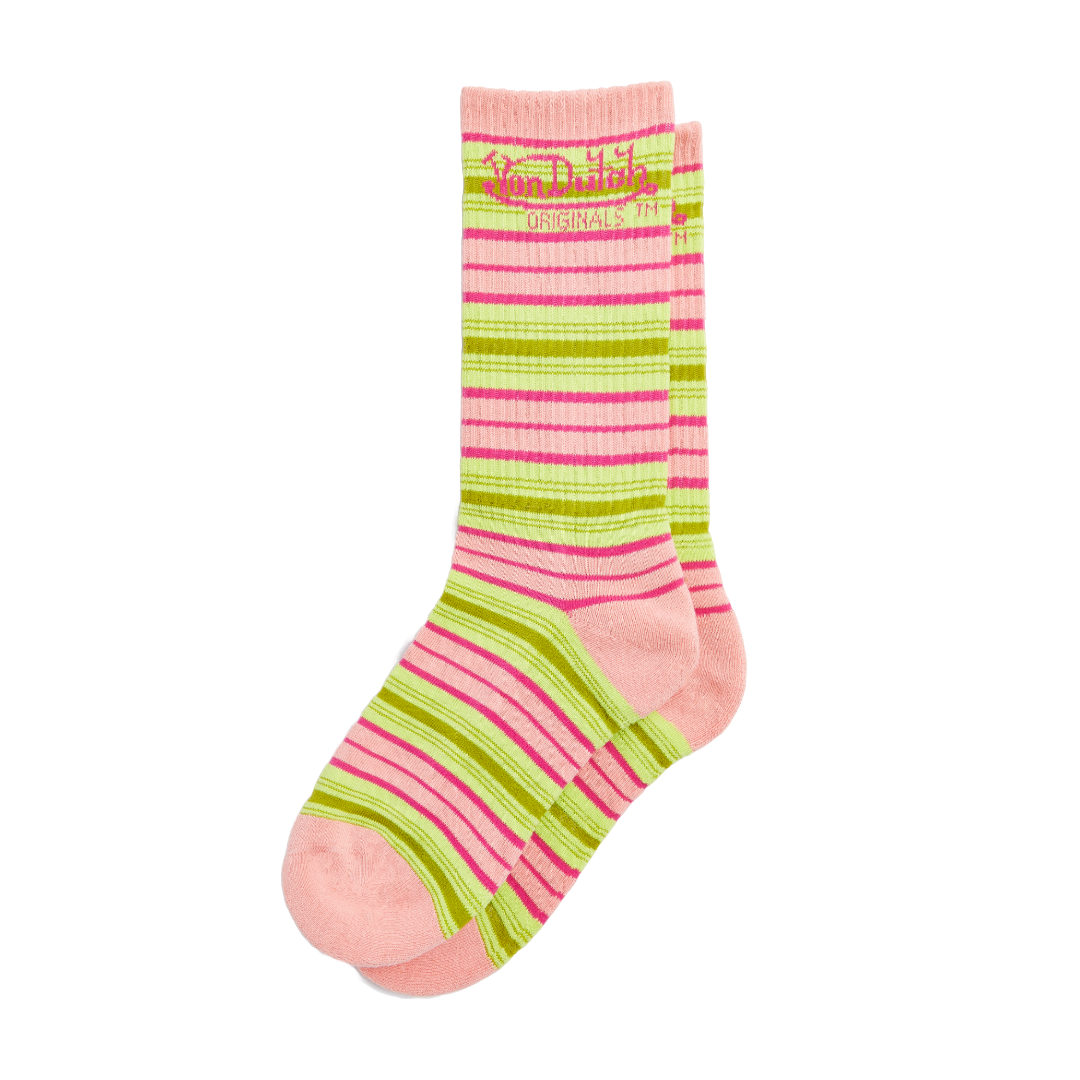 PINK& YELLOW STRIPE CREW SOCKS