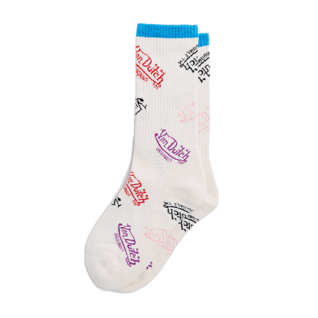White Multi Logo Crew Socks
