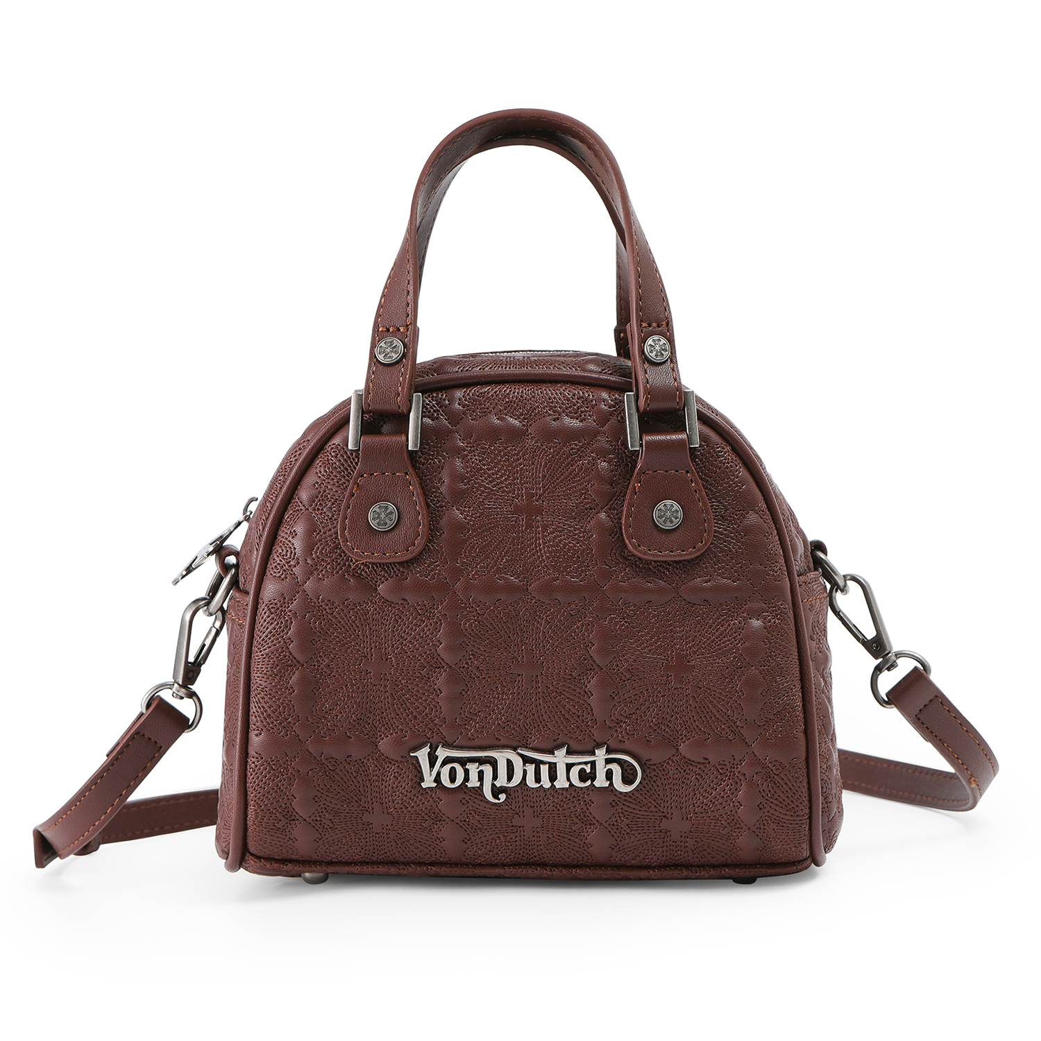 Embroidered Chopper Bowling Bag - Brown