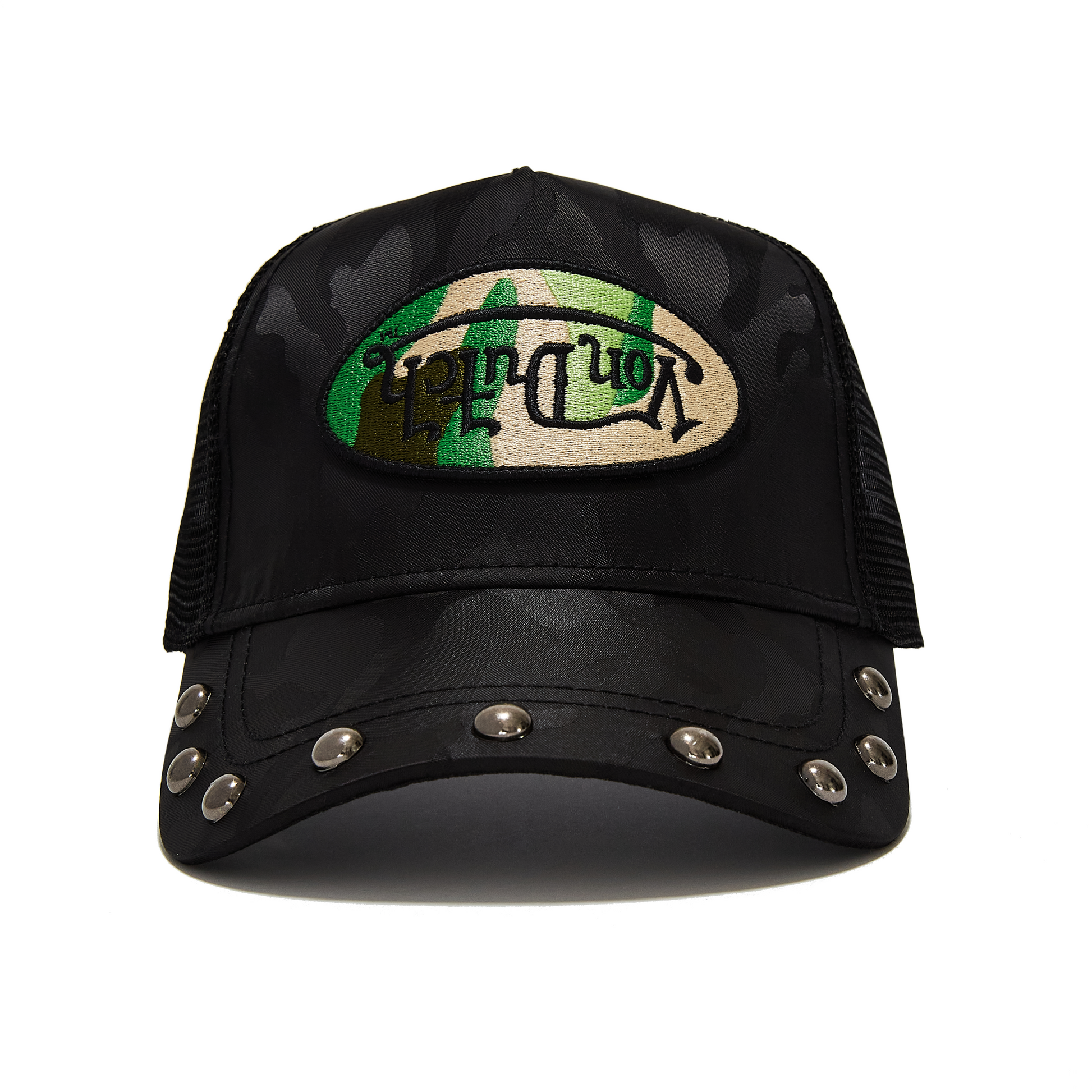 415 BLACK & GREEN STUDDED TRUCKER HAT