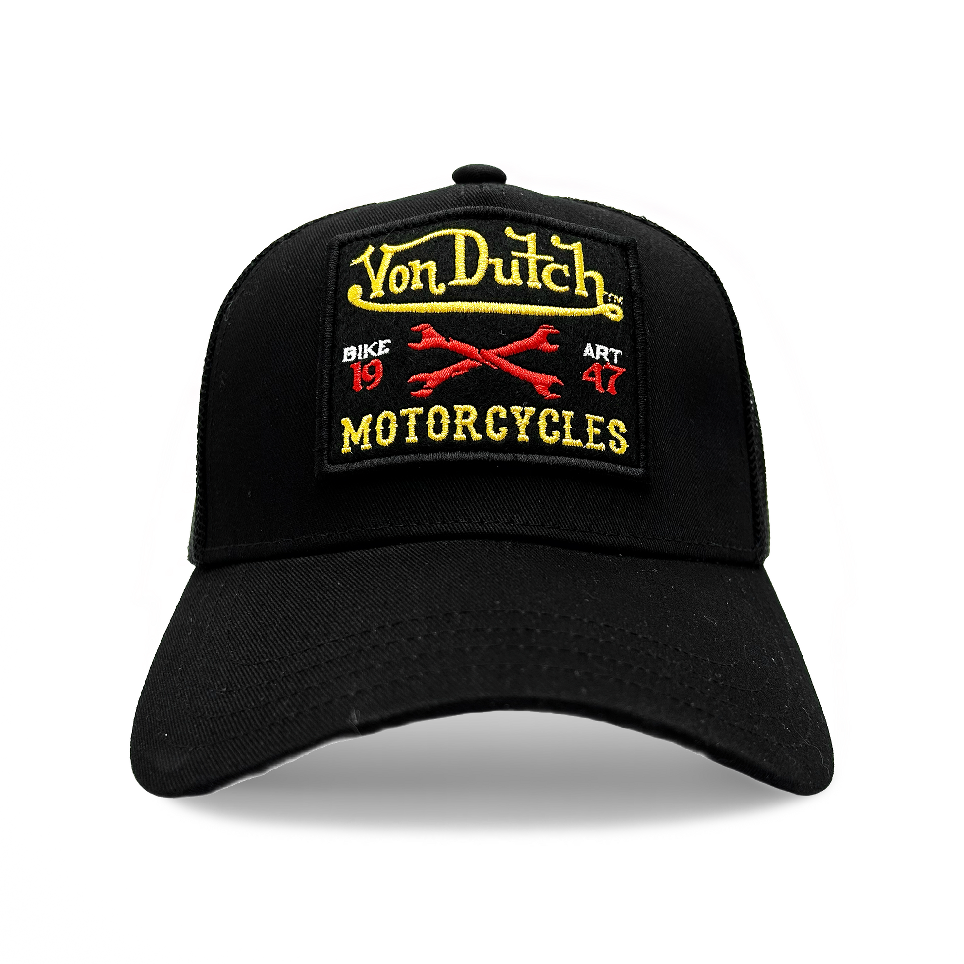 Black & Yellow Motorcyles Patch Trucker Hat