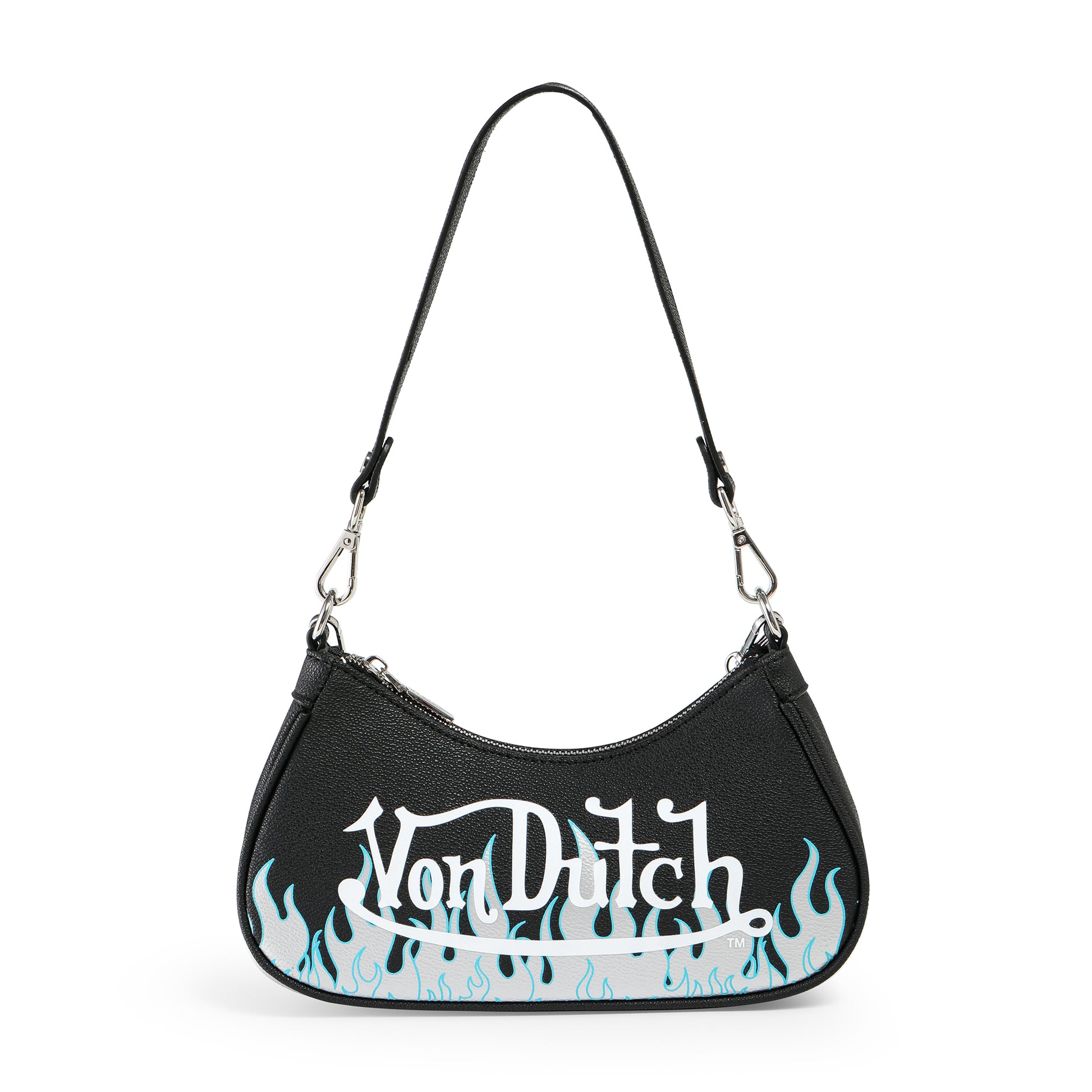BLACK SILVER FLAMES SHOULDER BAG