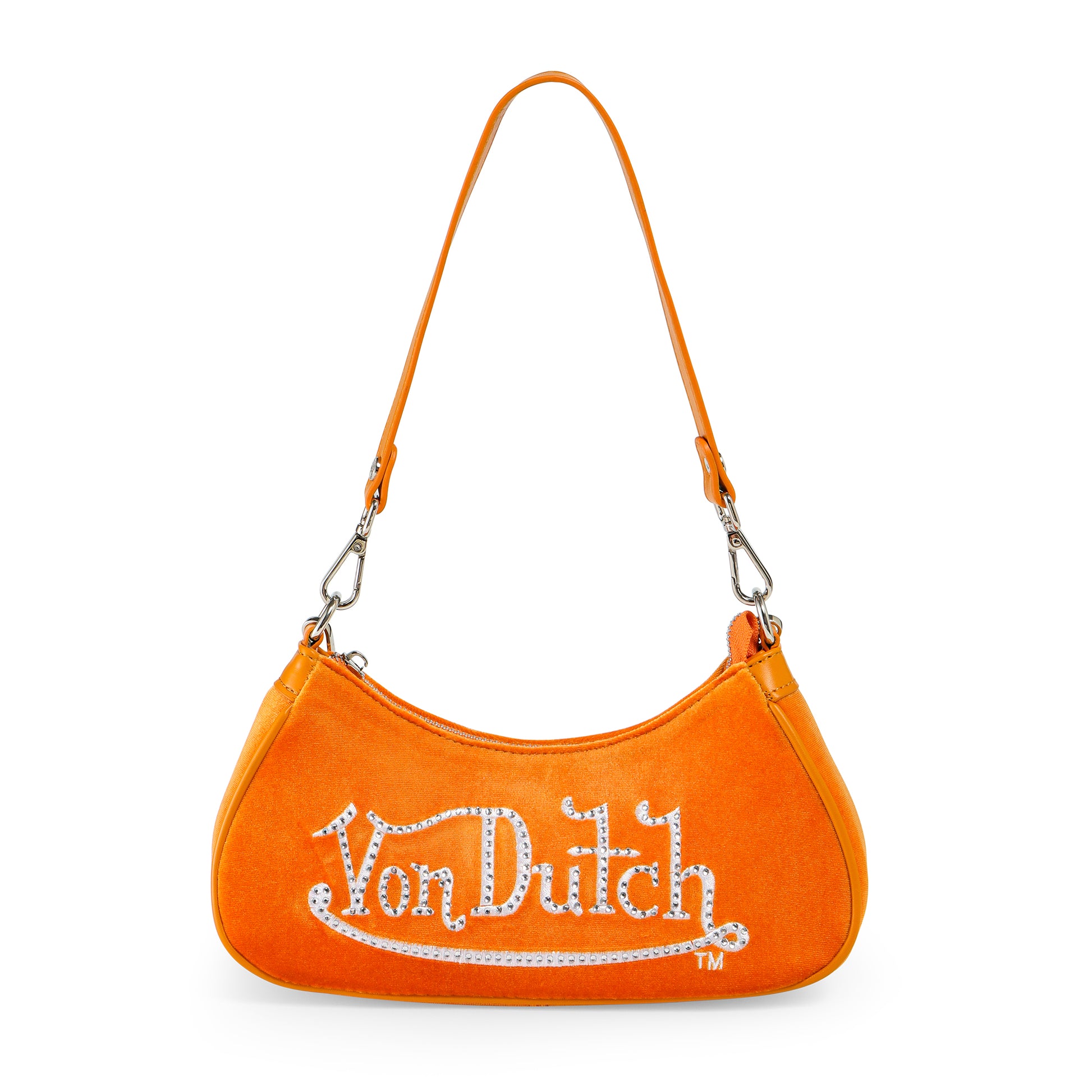 Orange & White Rhinestone Velvet Shoulder Bag