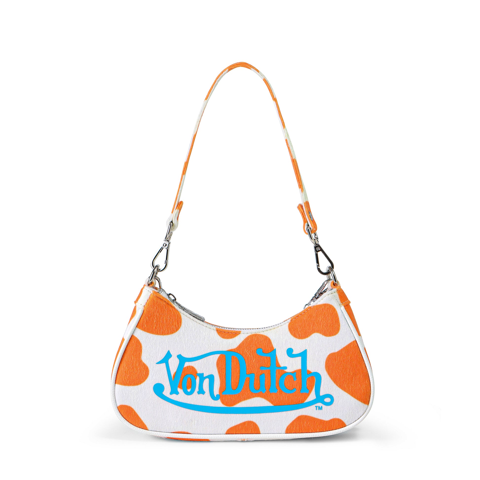 VEGAN PONY HAIR ORANGE COW PRINT SHOULDER BAG