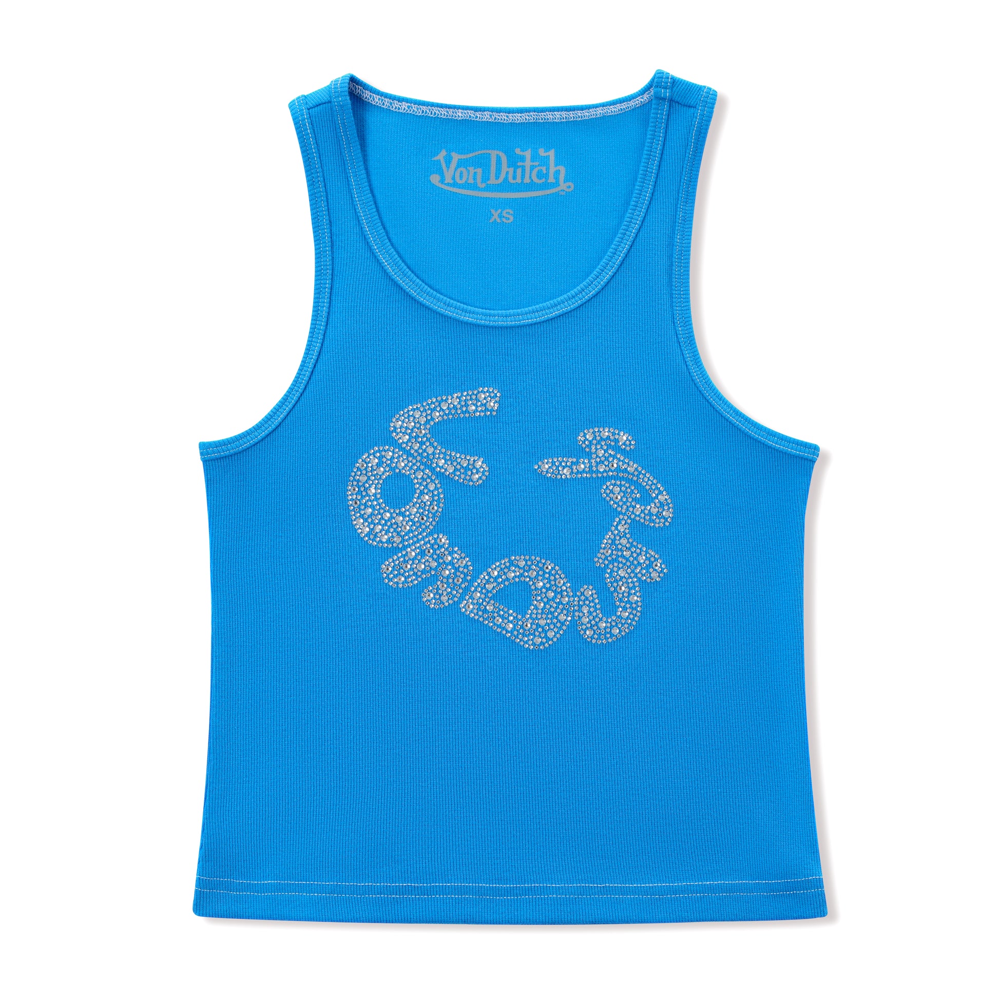 RHINESTONE WARPED LOGO TANK - BLUE