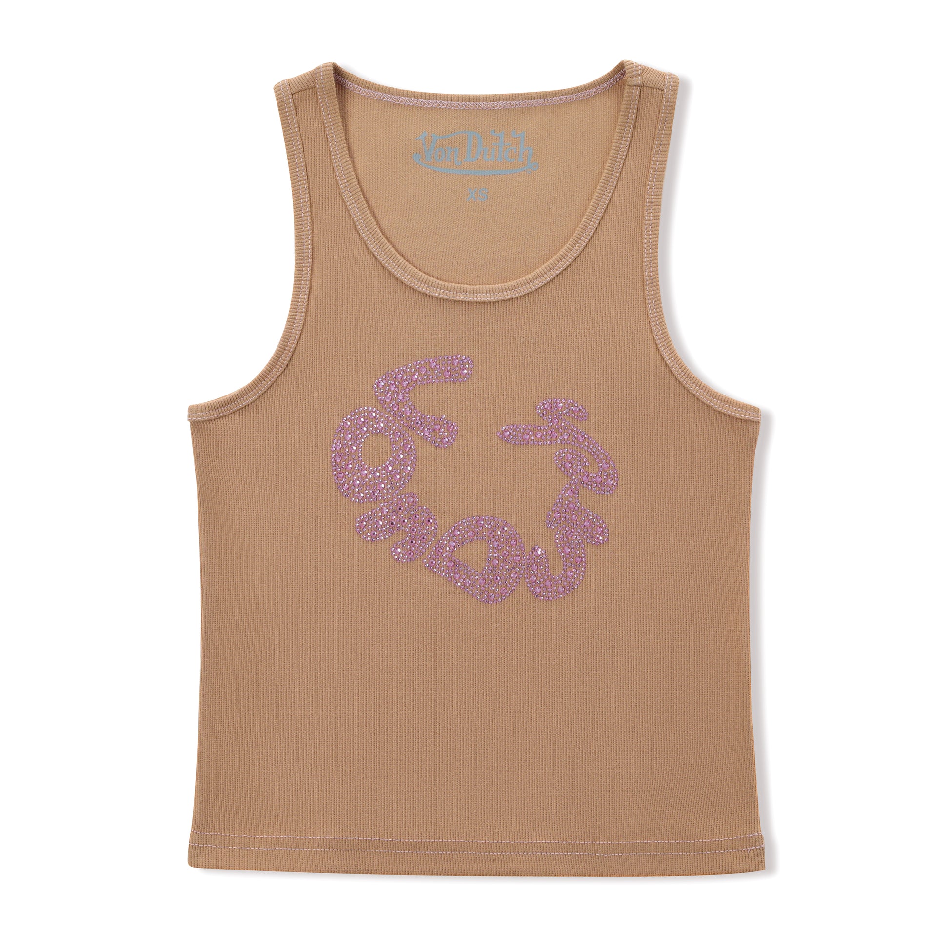 RHINESTONE WARPED LOGO TANK - BROWN