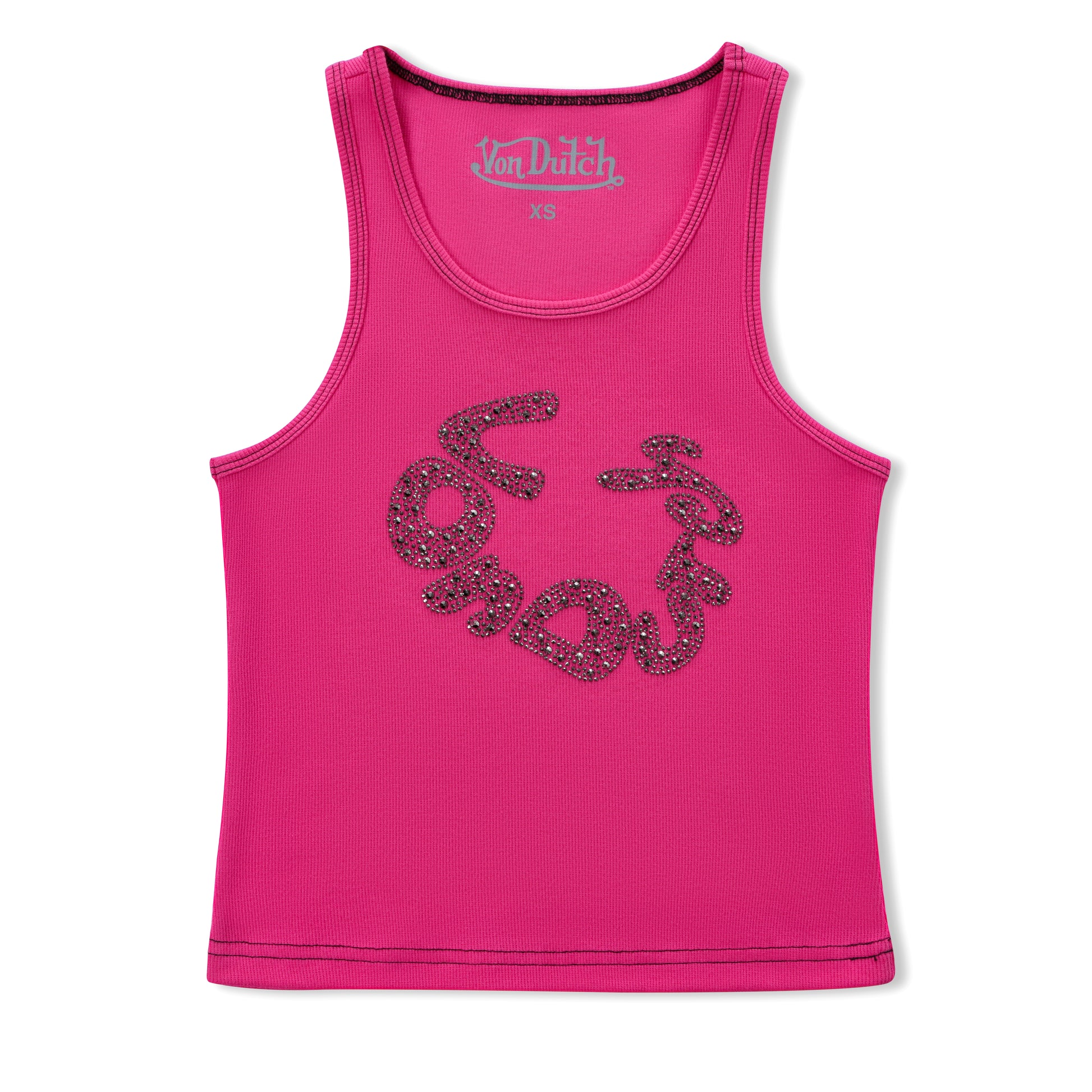 RHINESTONE WARPED LOGO TANK - HOT PINK