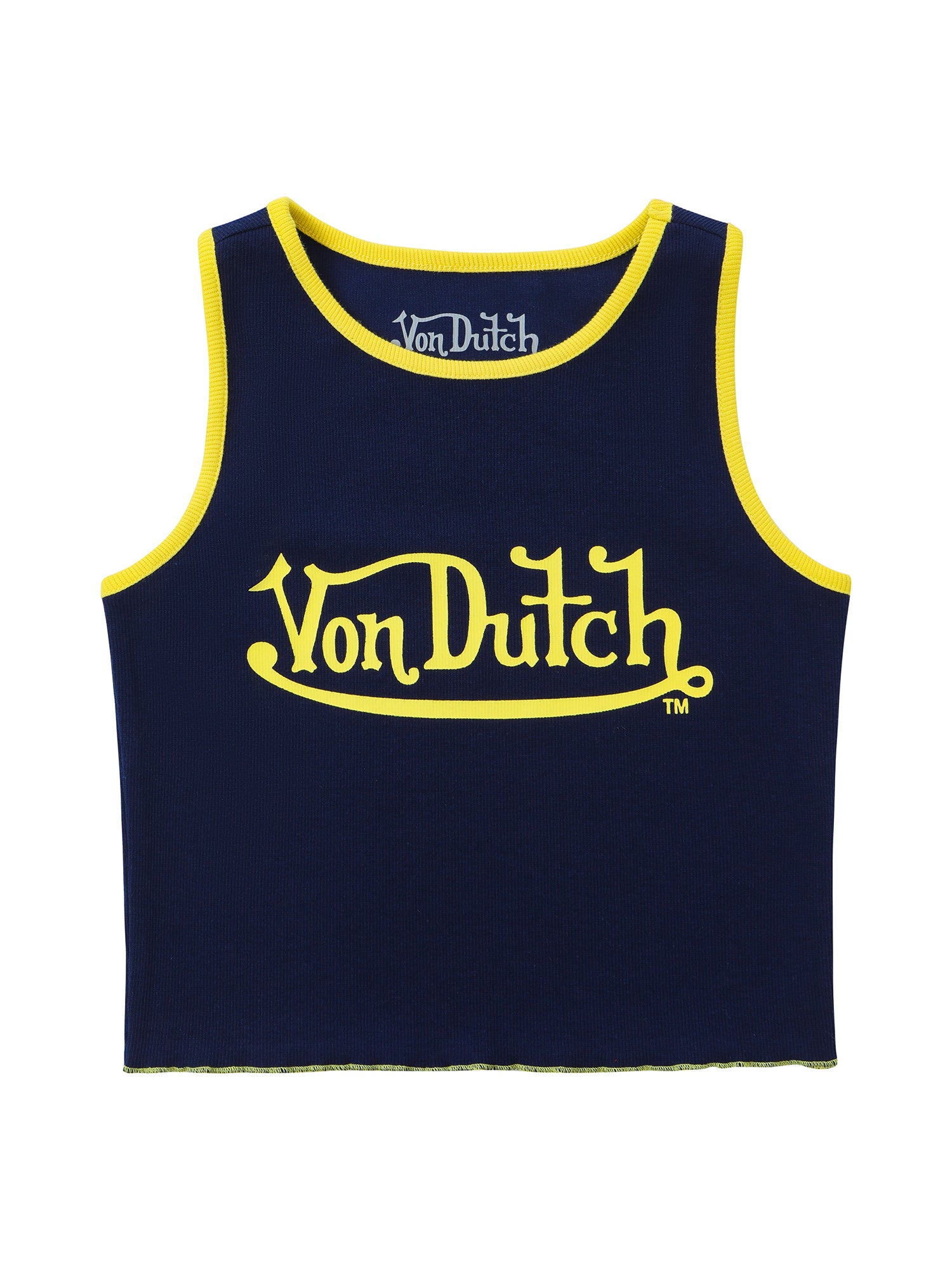WOMEN'S RIBBED CROP TANKS - NAVY AND YELLOW