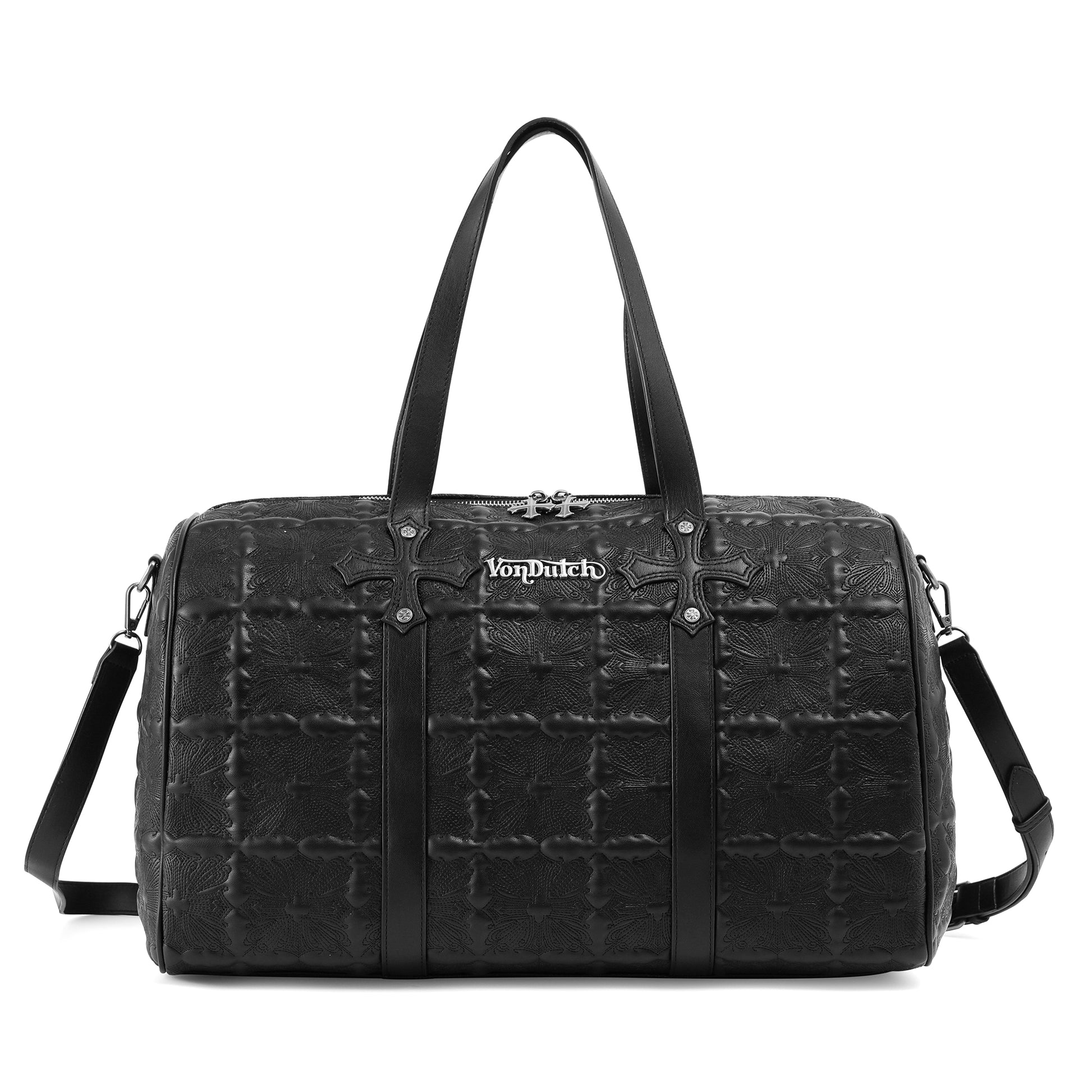 EMBROIDERED CHOPPER DUFFLE BAG - BLACK