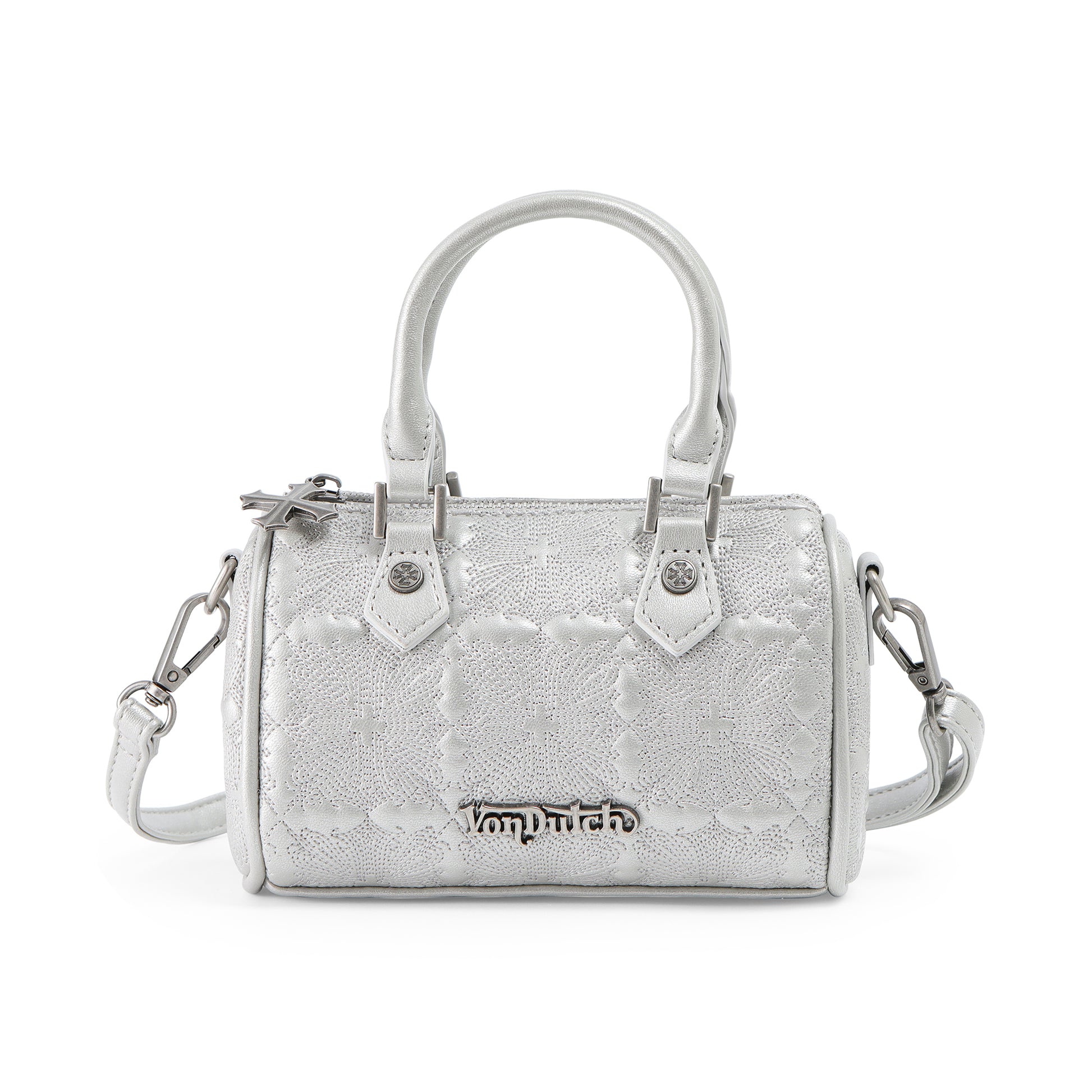 Embroidered Chopper Hanna Bag - Silver