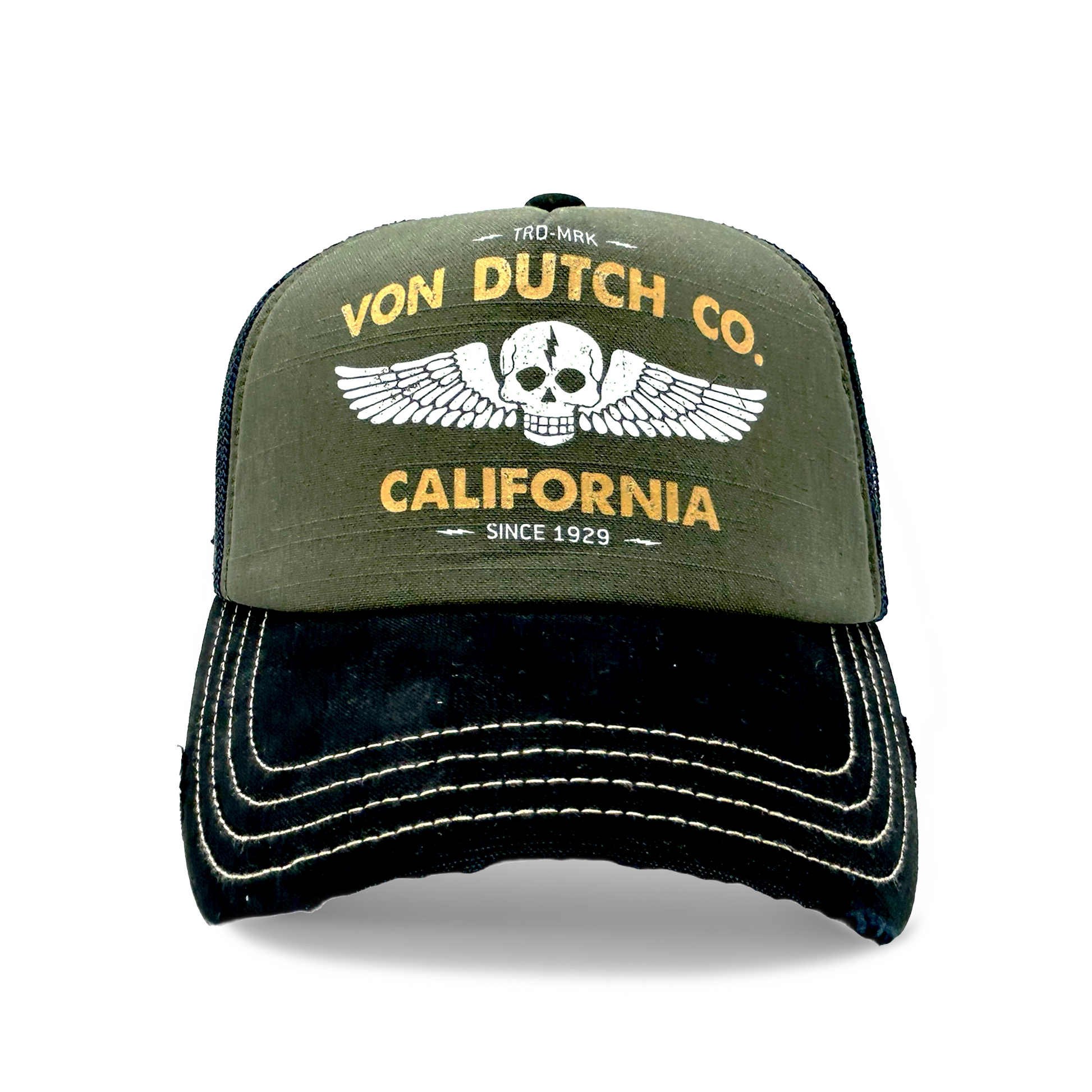 Green Von Dutch Co. CREW Distressed Trucker Hat