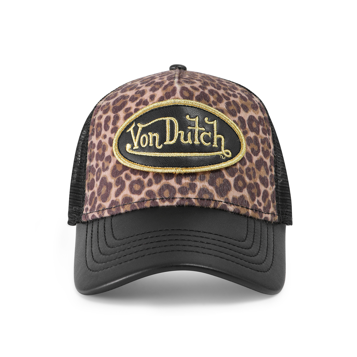 Vegan Leather Trucker Hat - Black Leopard Vegan Leather Trucke
