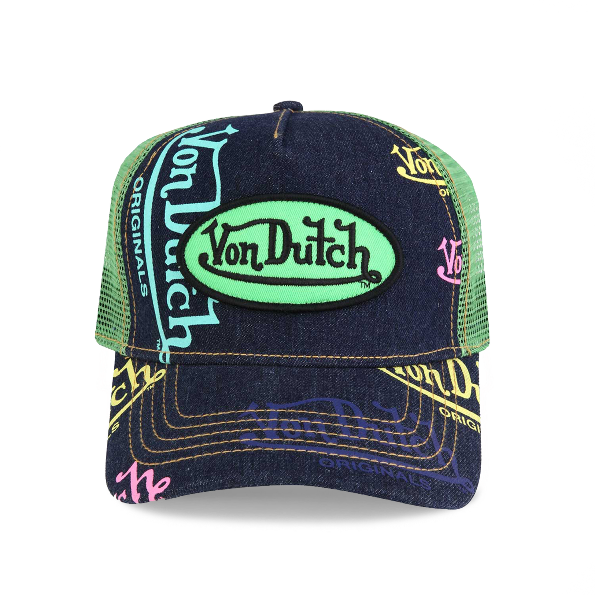 NAVY DENIM APPLE LOGO TRUCKER HAT