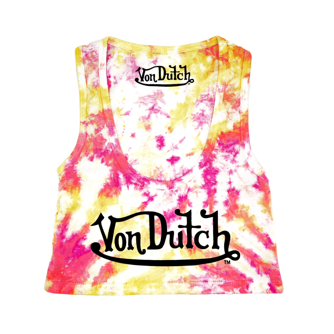 CLASSIC WOMEN'S TIE-DYE CROP TANK - PINK AND ORANGE