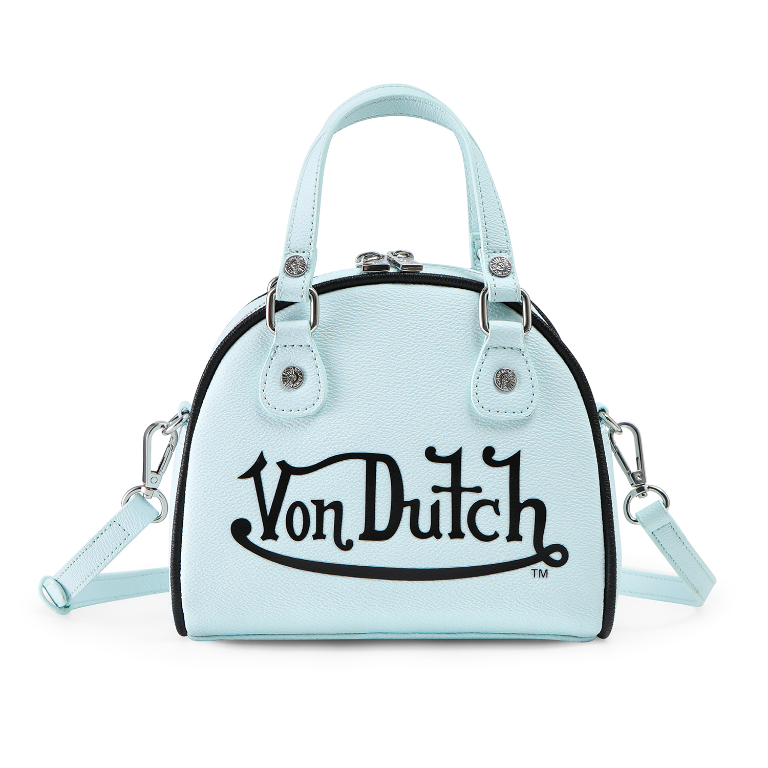 LIGHT BLUE & BLACK TWO-TONE BOWLING BAG