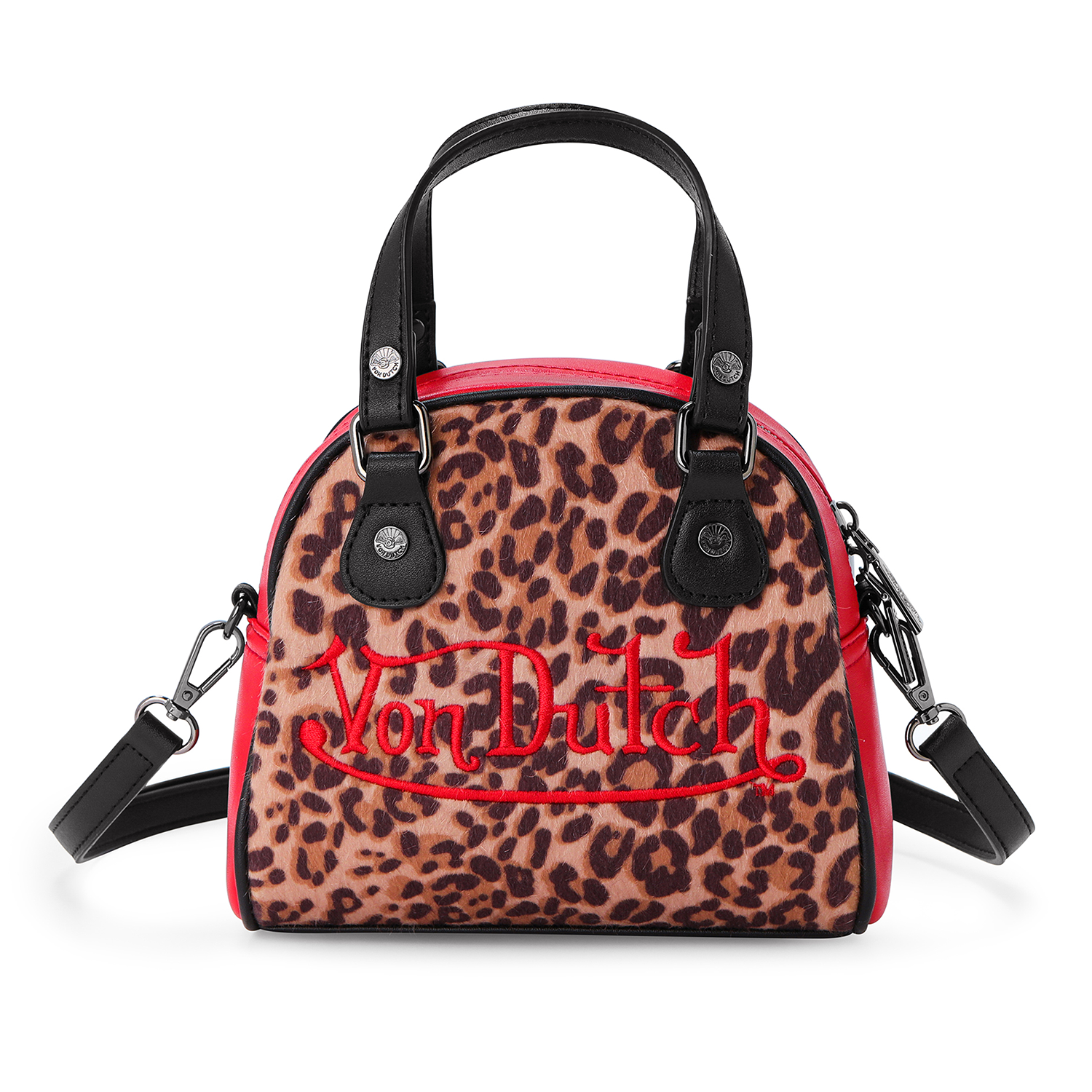 RED LEOPARD VEGAN PONY HAIR BOWLING BAG